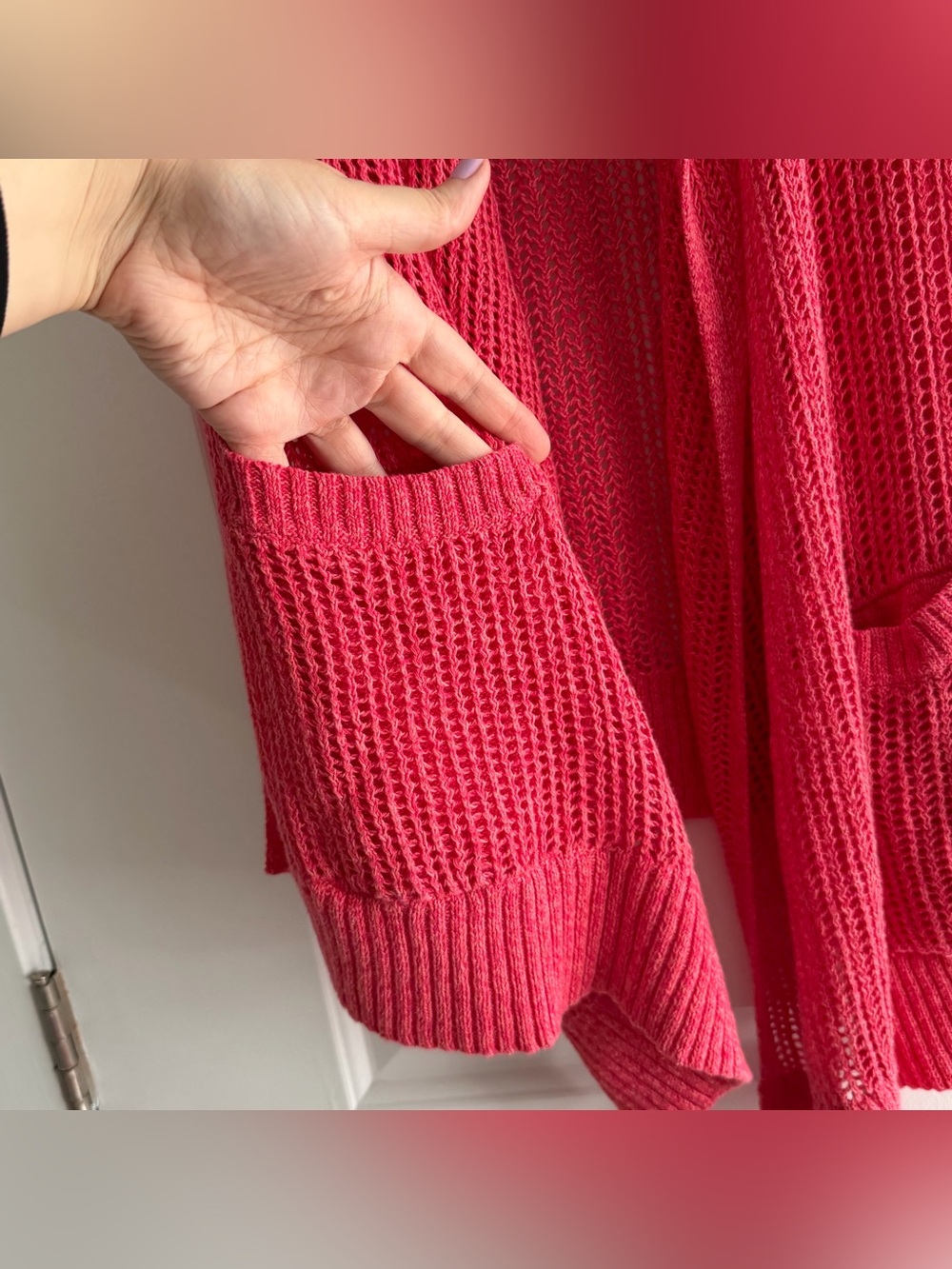 Eddie Bauer Open Knit Pink Linen Cotton Blend Sleeveless Cardigan - Picture 3 of 5